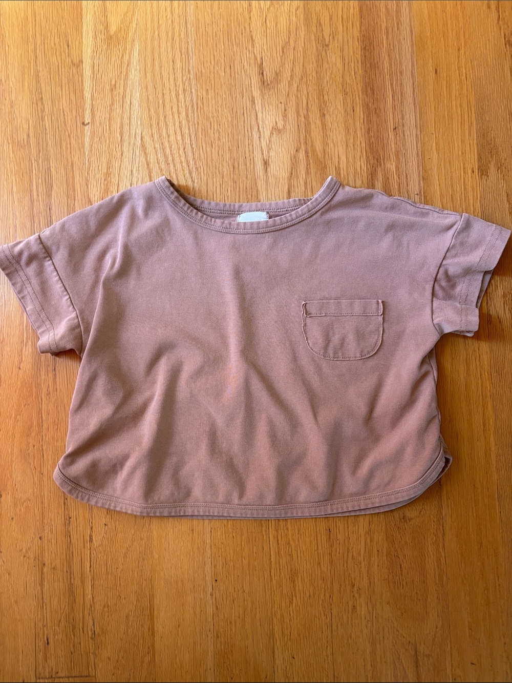 Kids' Light Brown Cropped Pocket Tee